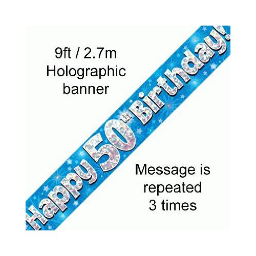 Happy 50th Birthday Holographic Foil Banner
