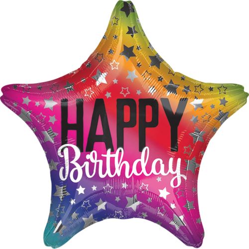 Rainbow 'Happy Birthday' Star Shaped Foil Balloon