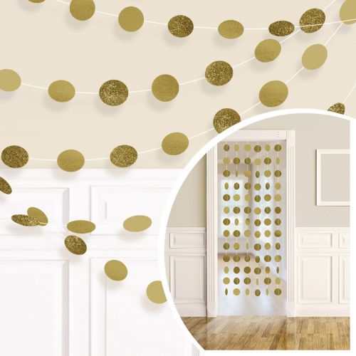 6 x Gold Glitter Dots String Decorations