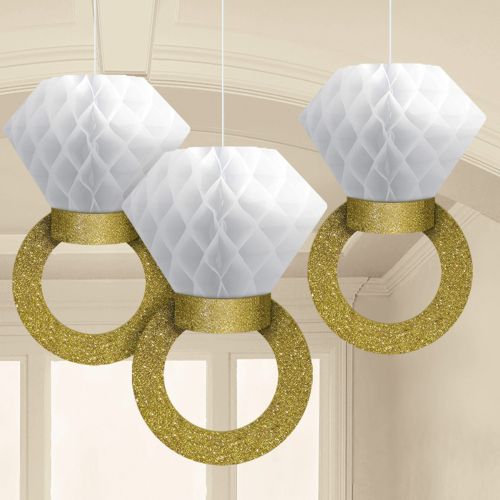 3 x Glitter Honeycomb Ring Decorations 