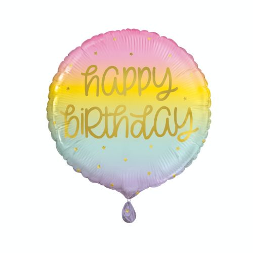 Gold Pastel Rainbow Happy Birthday Foil Balloon 