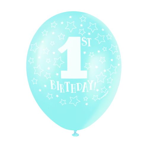 5 x Baby Blue 1st Birthday Latex Balloons
