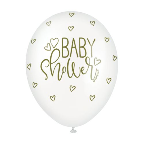 5 x Gold Baby Shower Latex Balloons