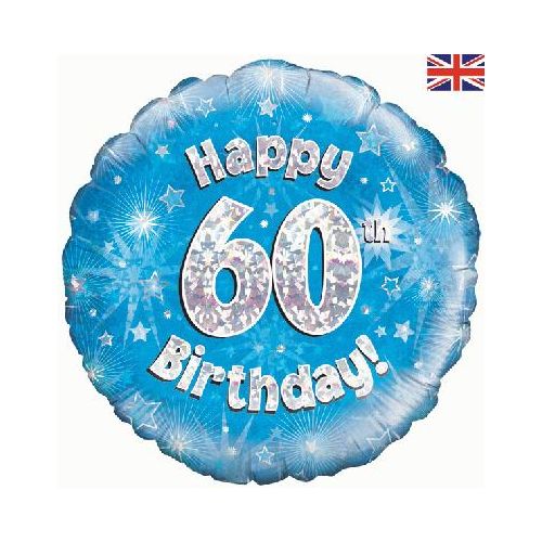 Blue Holographic 60th Birthday Foil Balloon