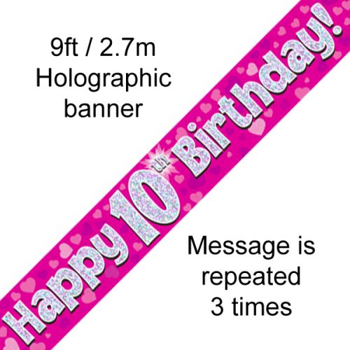 Children's Age Happy Birthday Pink Holographic Foil Banner