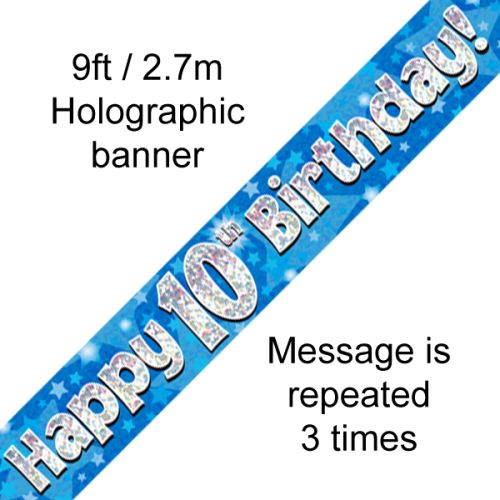 Children's Age Birthday Blue Holographic Foil Banner
