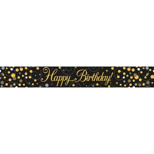 Black And Gold Sparkling Fizz Happy Birthday Foil Banner