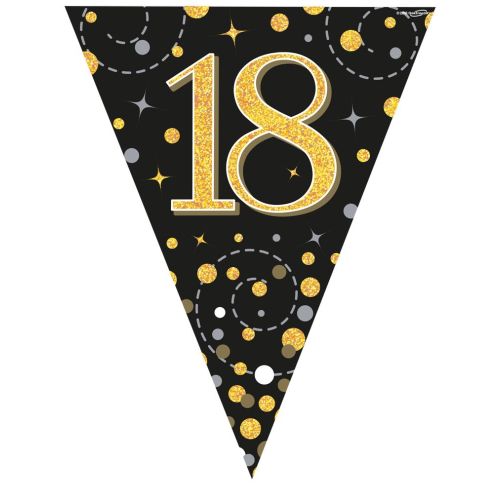 Black & Gold Sparkling Fizz 18th Plastic Bunting 