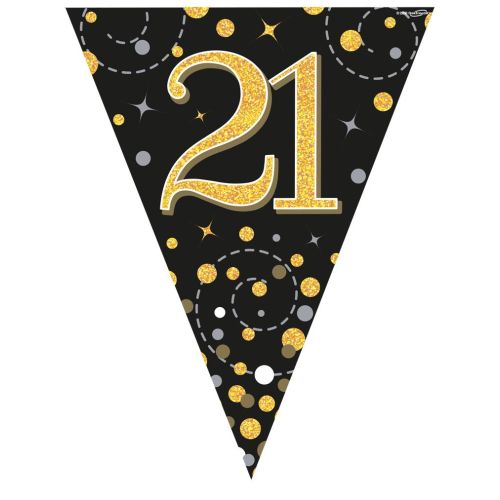 Black & Gold Sparkling Fizz 21st Plastic Bunting 