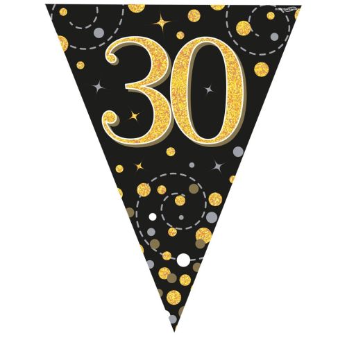 Black & Gold Sparkling Fizz 30th Plastic Bunting 