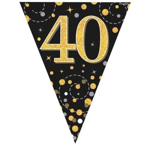 Black & Gold Sparkling Fizz 40th Plastic Bunting