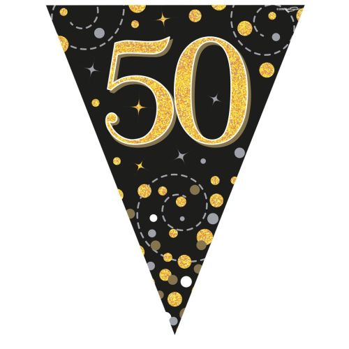 Black & Gold Sparkling Fizz 50th Plastic Bunting 