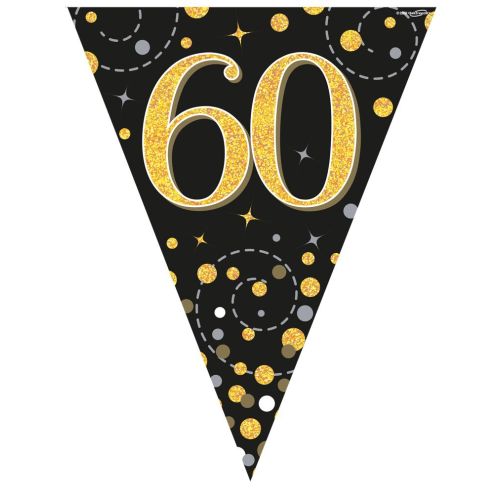 Black & Gold Sparkling Fizz 60th Plastic Bunting 