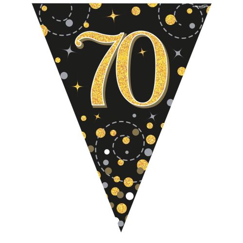 Black & Gold Sparkling Fizz 70th Plastic Bunting 