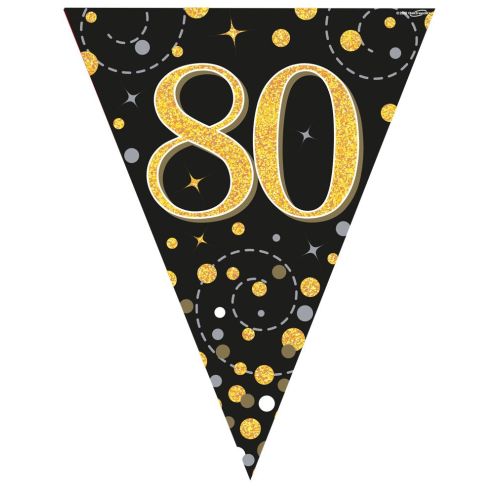 Black & Gold Sparkling Fizz 80th Plastic Bunting 