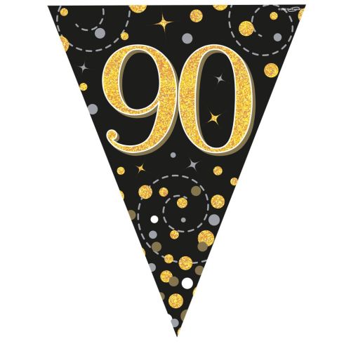 Black & Gold Sparkling Fizz 90th Plastic Bunting 