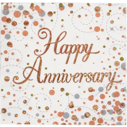 16 x Rose Gold Sparkling Fizz Happy Anniversary Napkins