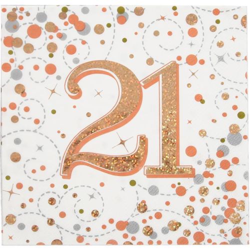 16 x Rose Gold Sparkling Fizz 21st Napkins