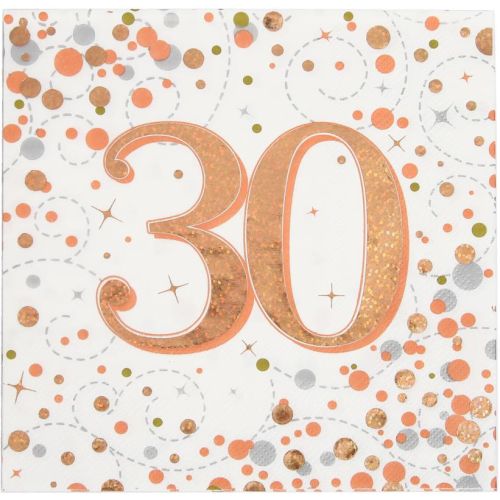 16 x Rose Gold Sparkling Fizz 30th Napkins