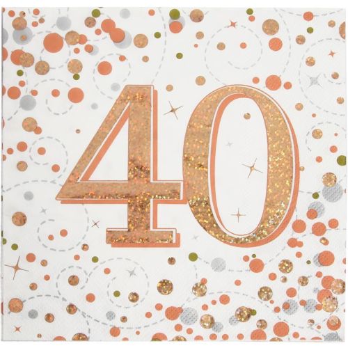 16 x Rose Gold Sparkling Fizz 40th Napkins