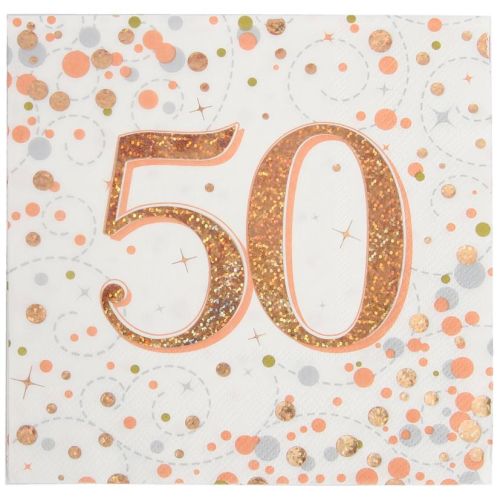 16 x Rose Gold Sparkling Fizz 50th Napkins