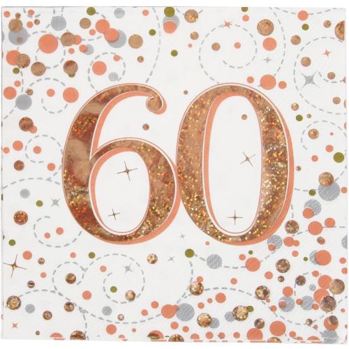 16 x Rose Gold Sparkling Fizz 60th Napkins