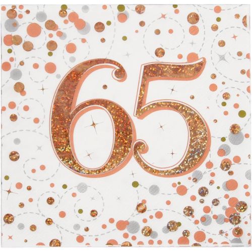 16 x Rose Gold Sparkling Fizz 65th Napkins