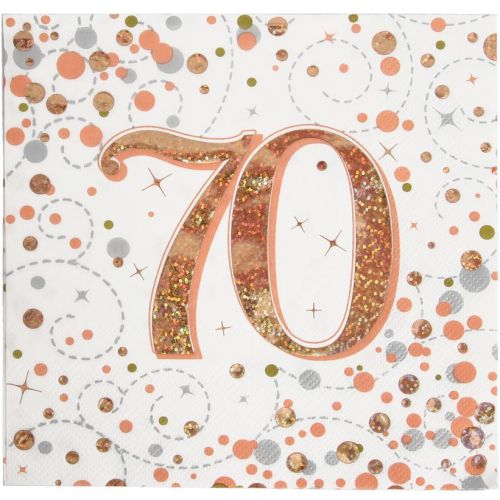 16 x Rose Gold Sparkling Fizz 70th Napkins