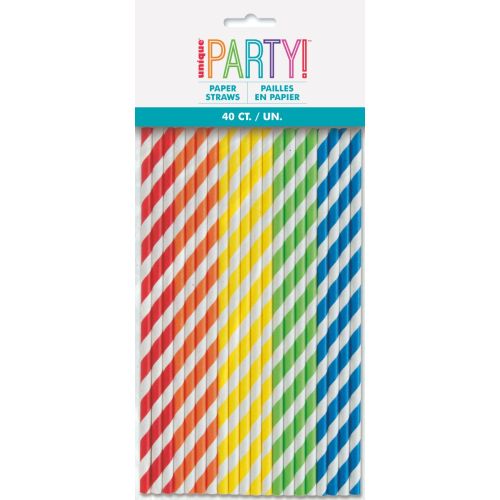 40 x Colourful Assorted Paper Straws 