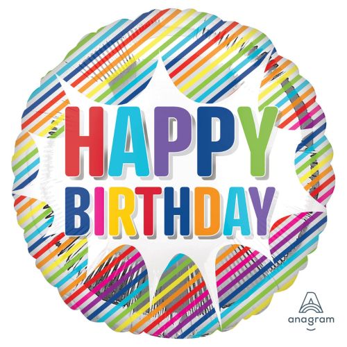 Happy Birthday Striped Burst Std Foil Balloon