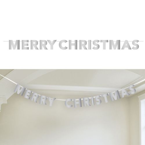 Silver Merry Christmas Banner