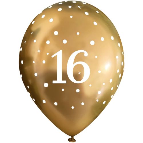 6 x Gold Sparkling Fizz 16th Latex Balloons