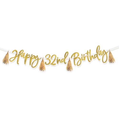 Gold Happy Birthday Add An Age Banner With Tassels
