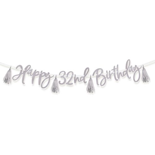 Silver Happy Birthday Add An Age Banner With Tassels