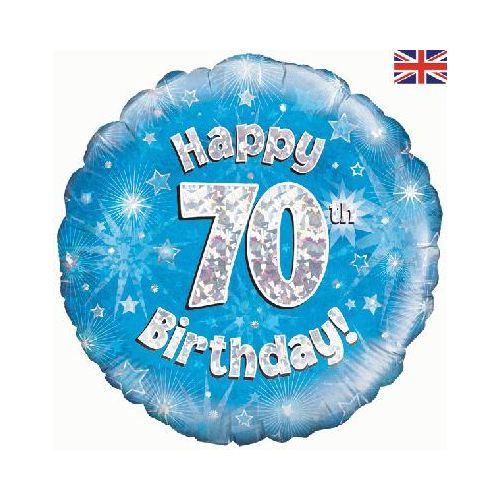 Blue Holographic 70th Birthday Foil Balloon
