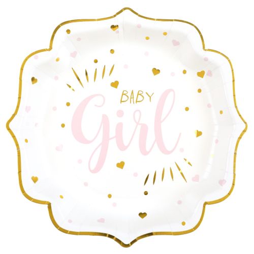 10 x Pink And Gold Baby Girl Plates
