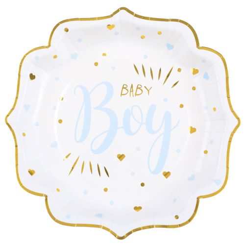 10 x Blue And Gold Baby Boy Plates