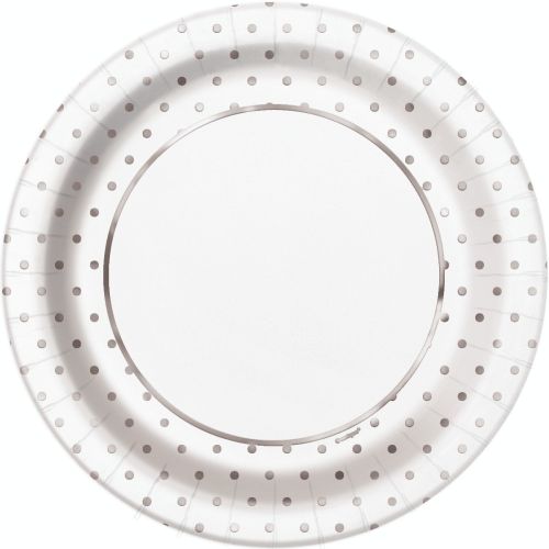 8 x Elegant Silver Dots 9" Plates 