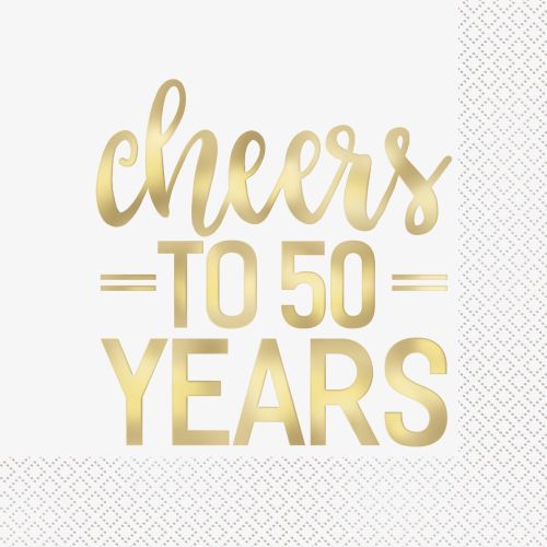 16 x Gold Cheers To 50 Years Lunch Napkins