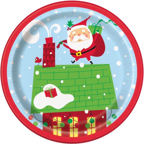 8 x Colourful Santa 7" Paper Plates