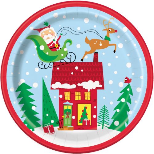 8 x Colourful Santa 9" Paper Plates