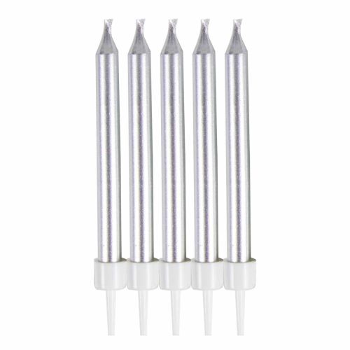 10 x Metallic Silver Straight Candles