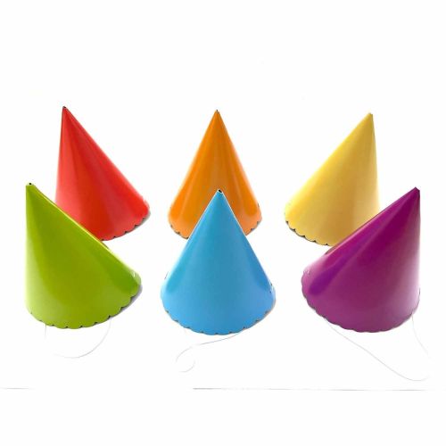 6 x Mixed Brightly Coloured Cone Paper Party Hats