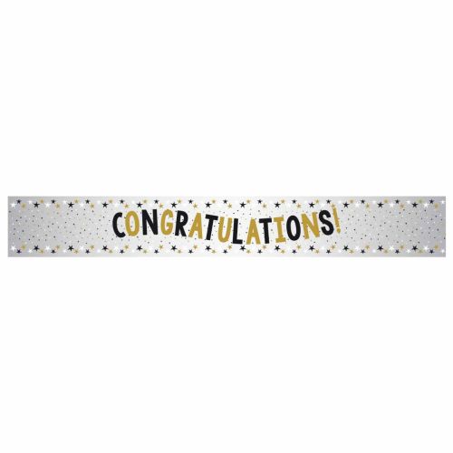 Congratulations Black and Gold Sparkle Foil Banner