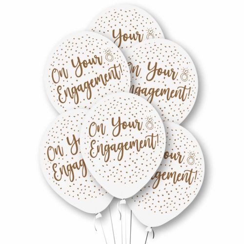 6 x White & Gold On Your Engagement Latex Balloon Pack 