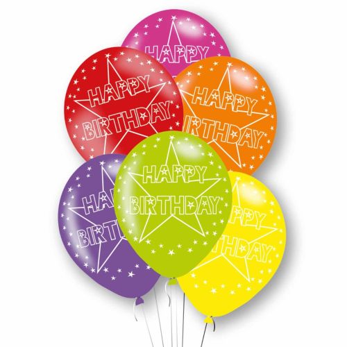 6 x Happy Birthday Multicoloured Latex Balloon Pack 