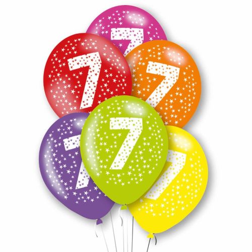 6 x Age 7 Multicoloured Latex Balloons Pack