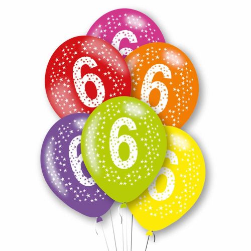 6 x Age 6 Multicoloured Latex Balloons Pack