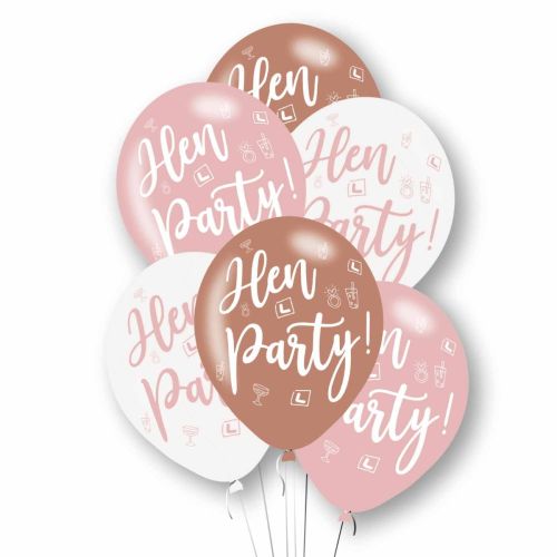 6 x Rose Gold Hen Party Latex Balloon Pack