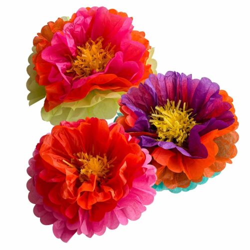 3 x Colourful Paper Flower Decorations 
